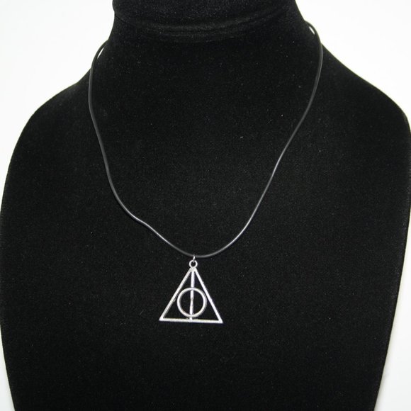 Black cord and silver Deathly Hallows necklace 18-20" - Picture 3 of 4